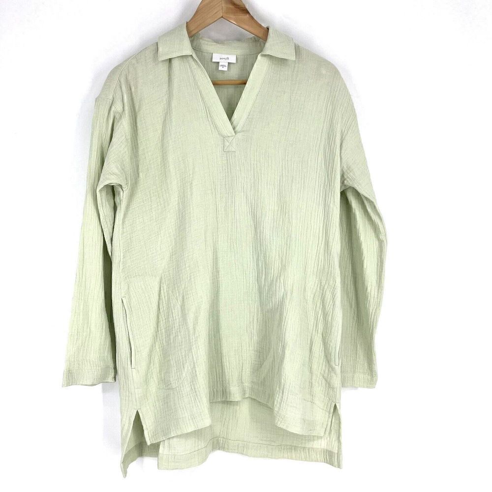 Pure J Jill Shirt Size XS Women Green Tunic Top V Neck Popover Knit Pockets